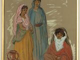 an image of a painting of three women sitting on the ground