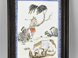 tableau encadré représentant une femme et un chat