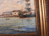 a picture of a painting of a boat in the water