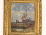 peinture sur le mur d'une pièce représentant une rivière et des arbres