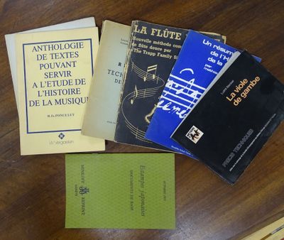 several books on a table that are sitting on top of a wooden table