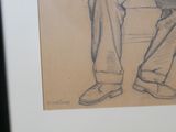 a drawing of a man sitting on a couch