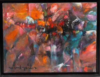 abstract painting of a group of people in a group of different colors