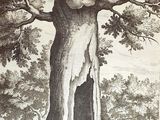 a drawing of a man and a woman standing in front of a tree
