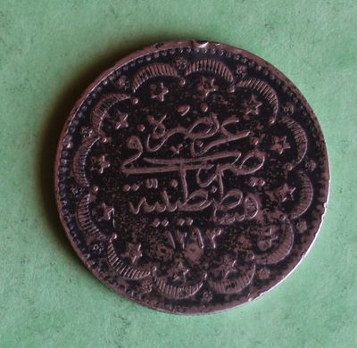 a coin that has a picture on it on a green surface