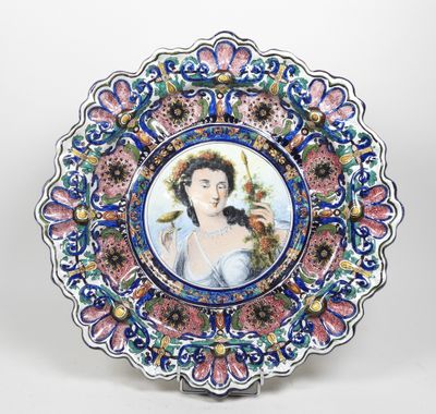 a plate with a picture of a woman on it