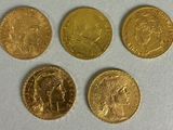 four gold sovereigns, one sovereign, one sovereign, and one sovereign
