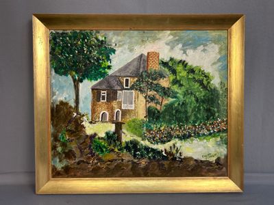 a painting of a house in the middle of a painting