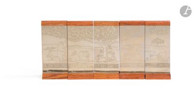 a picture of a set of four wooden coasters on a white background