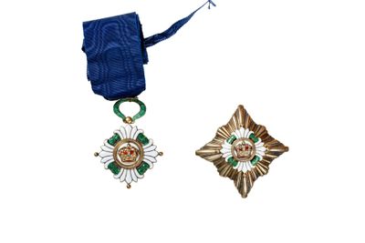 two medals and a blue ribbon on a white background