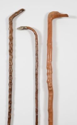 Lot de trois cannes en épineux ou néflier, à pommeau équerre ou béquil - Photo 1