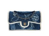 chanel denim and shearling flap clutch bag