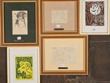 six framed and unframed prints of various types of art