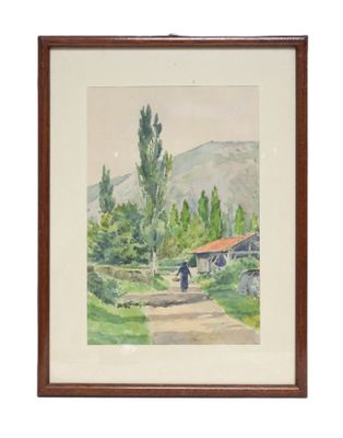 École du XXe siècle. Femme sur un chemin. - Photo 1