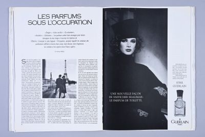 an open magazine with a picture of a woman in a hat and a man in a top hat