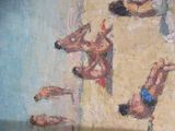a painting of a group of people on the beach