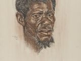 un dessin représentant le visage d'un homme aux cheveux noirs et à la barbe noire