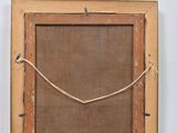 an old picture frame with a rope hanging from it ' s side