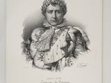 an old black and white drawing of a man wearing a crown