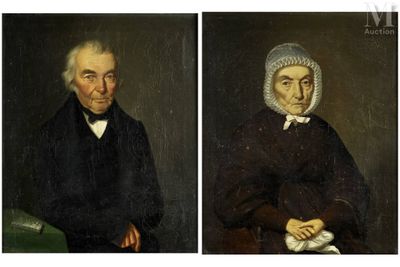 deux portraits d'un homme et d'une femme vêtus de noir