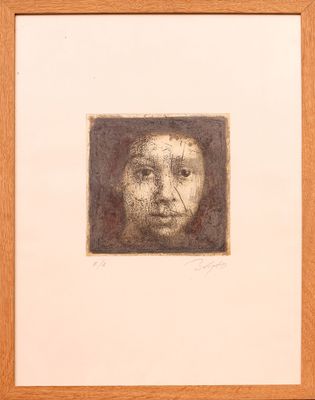 an image of a drawing of a man ' s face in a wooden frame
