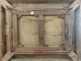 a picture of a wooden box with a rope hanging from it
