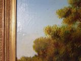 an image of a painting of a river with trees in the background