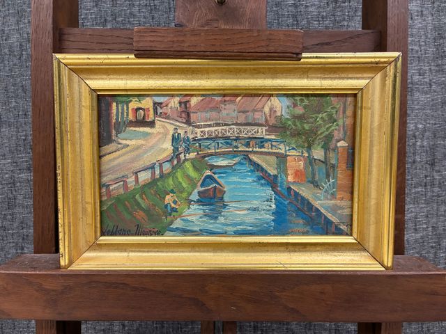Maurice LEBLANC « Le canal ». Huile sur panneau. Signé en bas à g...
