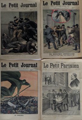 four pages of french newspapers with pictures of people and animals on them