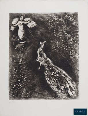 une image représentant un dessin en noir et blanc d'une personne et d'un paon