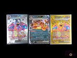 three different types of pokemon cards on a black background