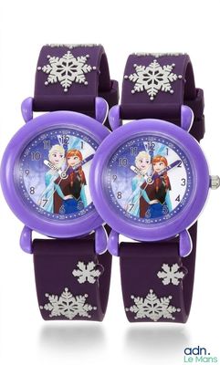 a close up of two purple watches with snowflakes on them