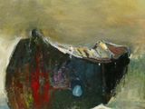 une peinture représentant un bateau dans l'eau