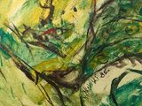 a painting of a bird that is sitting on a branch