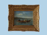 a picture of a painting of a boat in the water