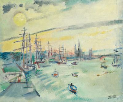 tableau représentant un tableau de bateaux sur un plan d'eau