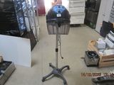 a hair dryer sitting on a stand in a room
