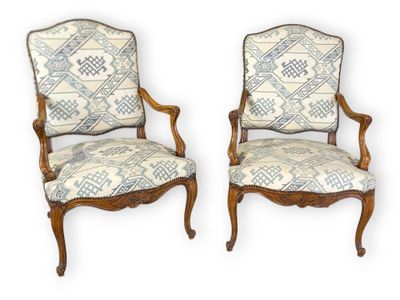 pair of louis xv style armchairs with upholstered upholstered arms