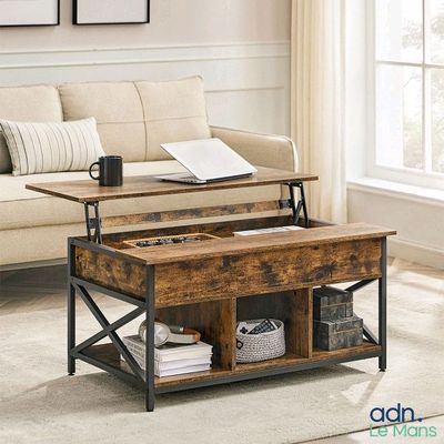 une table basse avec une étagère en dessous, dans un salon