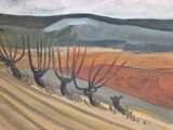 painting of a painting of a landscape with trees in the foreground