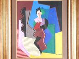 une image d'un tableau représentant une femme en robe rouge