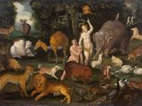 an image of a painting of a man surrounded by animals