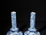 pair of chinese blue and white candlesticks