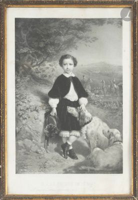une vieille photo représentant un jeune garçon assis sur une chaise avec un mouton
