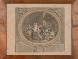 an old picture of a painting of a group of people in a room