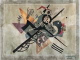 painting of abstract shapes on a beige background with a black border
