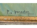 an oil painting of a person with a name written on it