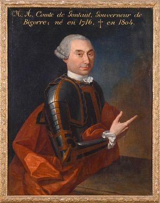 an old painting of a man in armor with a red cape