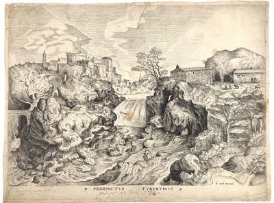 an old drawing of a group of people and animals in a field