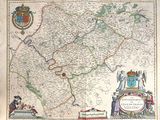 an old map of england with a coat of arms on top of it